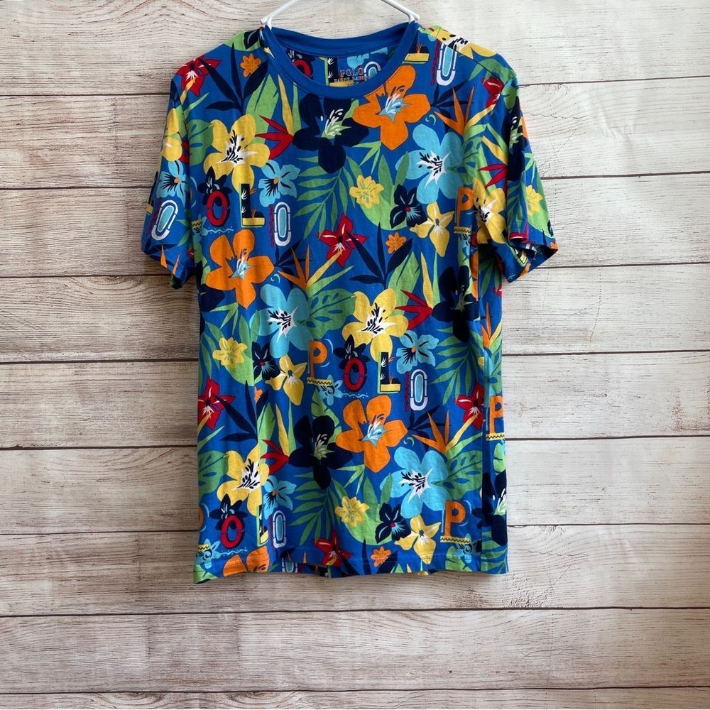 POLO RALPH LAUREN ALL OVER TROPICAL PRINT JERSEY T SHIRT
